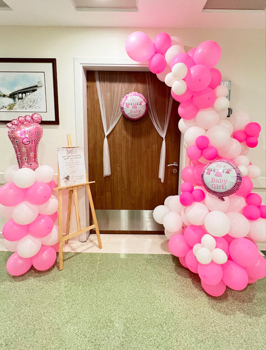 White and Pink Balloon Arch for event 