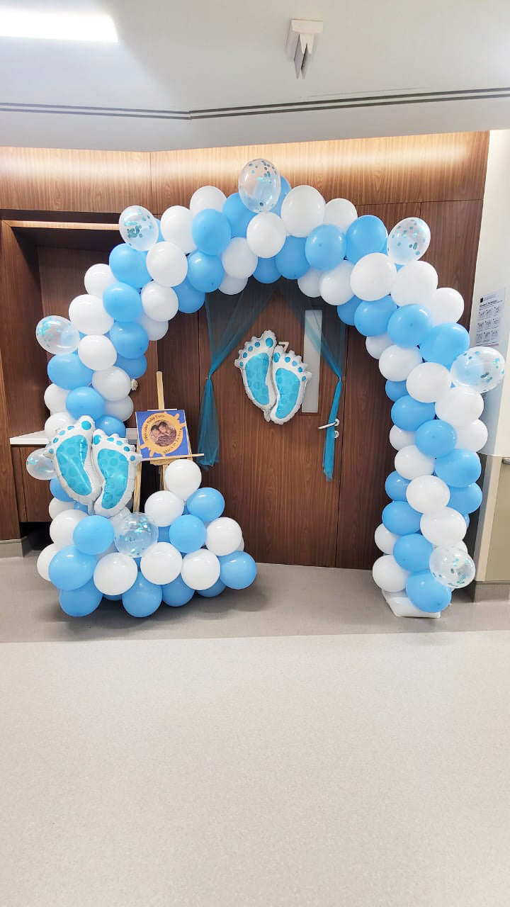 White and Blue Balloon Arch
, Blue Baby steps Balloons